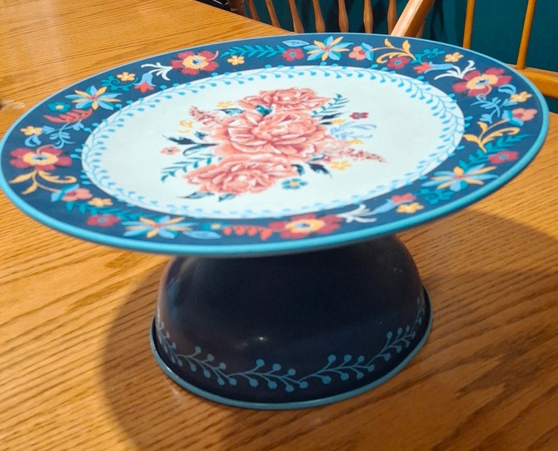 The Pioneer Woman Cake Stand Keepsake Floral Plate Brand New Country Style Blue