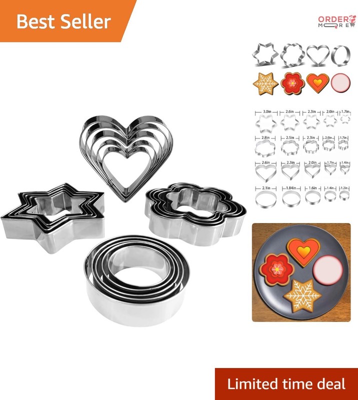 20 Piece Stainless Steel Cookie Cutters Set – Heart Star Round Flower Molds B…