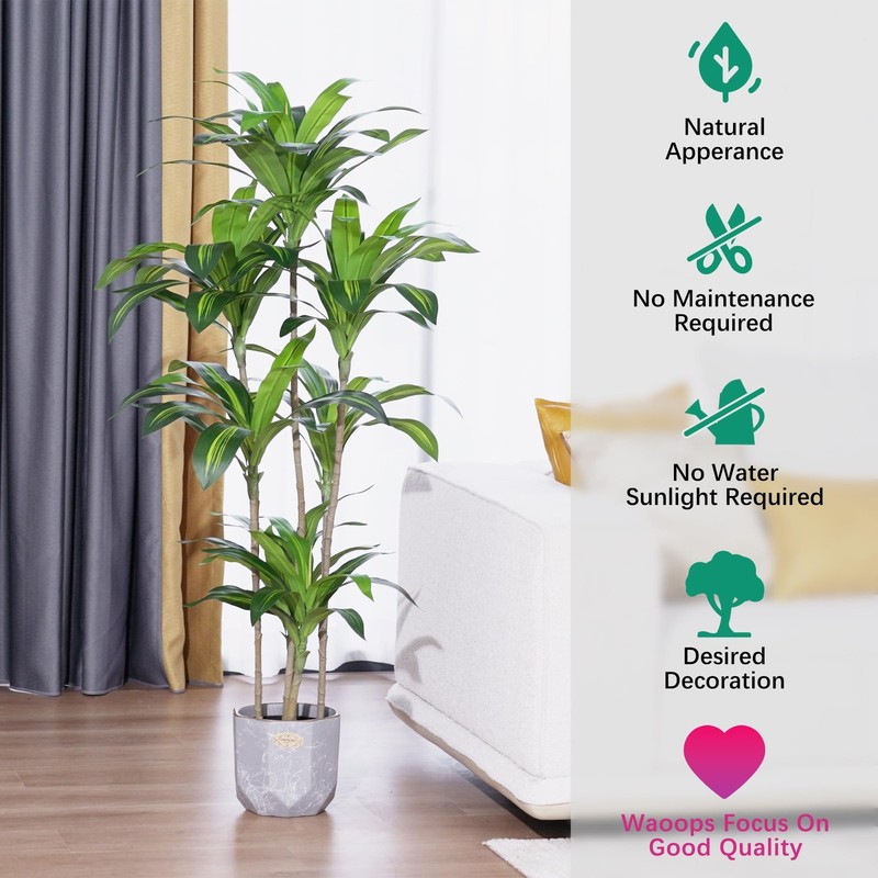 Waoops Artificial Plants 5.3Ft Dracaena Fragrans Faux Trees 7 Heads Fake Tree gallery
