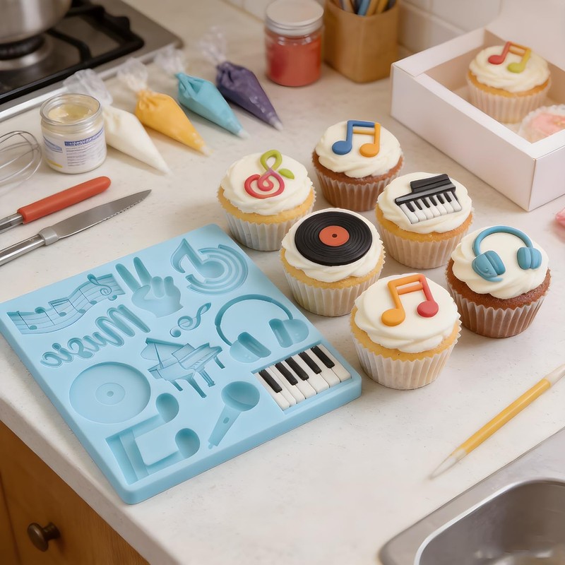Music Note Fondant Mold Musical Instruments Chocolate Silicone Mold Piano Mic... gallery