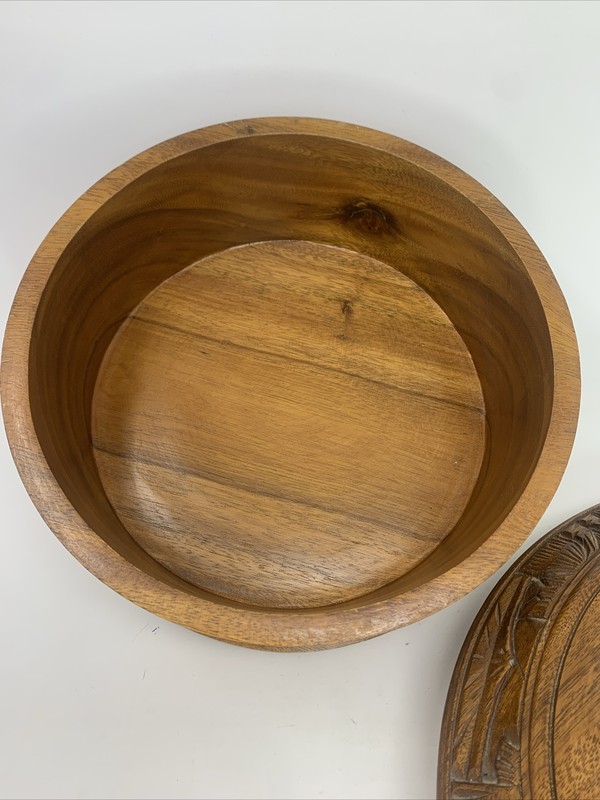 Vintage MCM Cake Plate Teak Wood Cover Hand Carved Serving Plate Home Decor Gift gallery