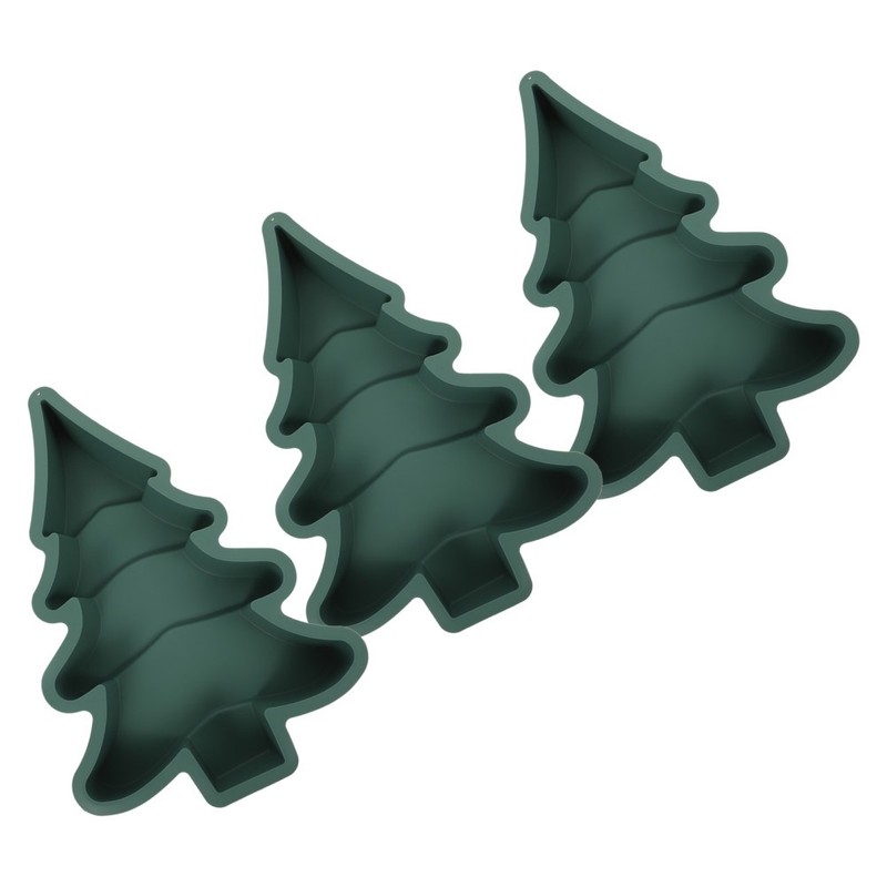 3Pcs Flexible Green Silicone Cake Mold Tree Shape Non Stick Holiday Baking Pans