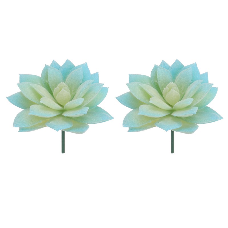 2Pcs Artificial Succulent Plants Faux Artificial Flocking Lotus Blue Gradient