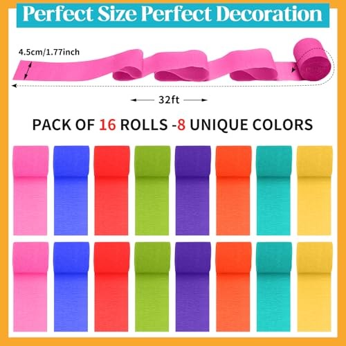 Watersay 16 Rolls Rainbow Crepe Paper Streamers 528 ft Colorful Classroom gallery