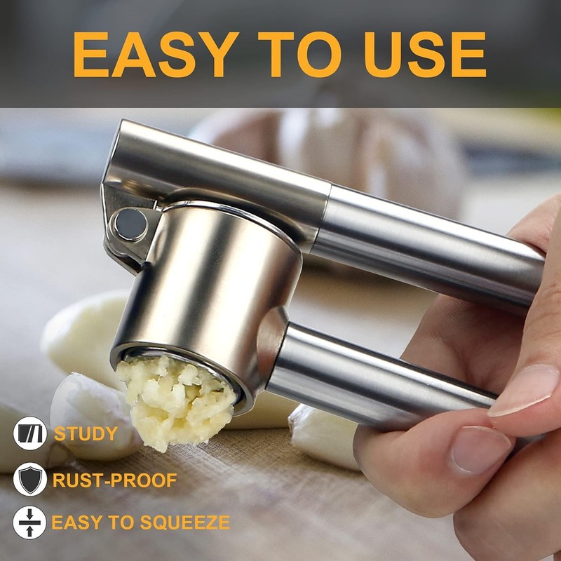 Garlic Press, 304 Stainless Steel Mincer & Crusher, Heavy Duty, Silver gallery