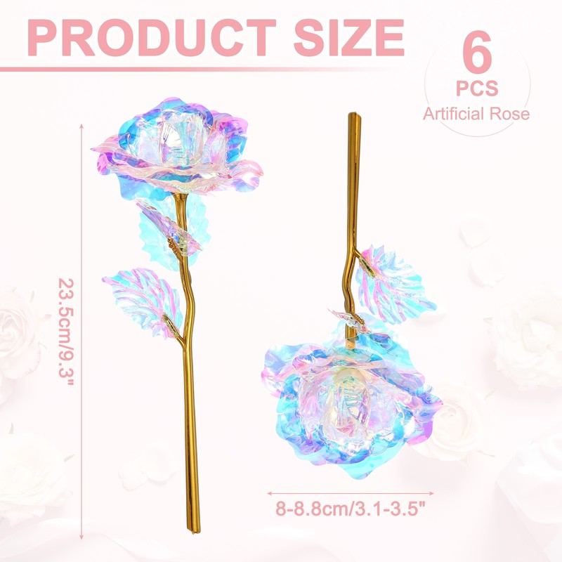 6 Pcs 24K Colorful Gold Rose, Artificial Roses Flowers, Rainbow White gallery