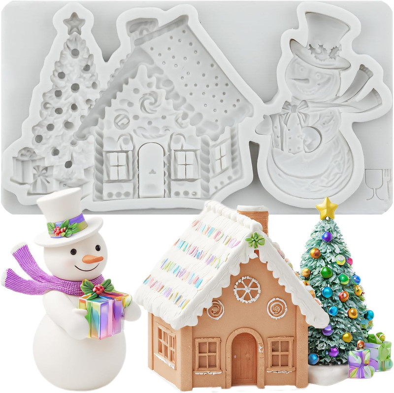 Christmas Polymer Clay Mold Christmas House Snowman Silicone Molds for DIY Craft