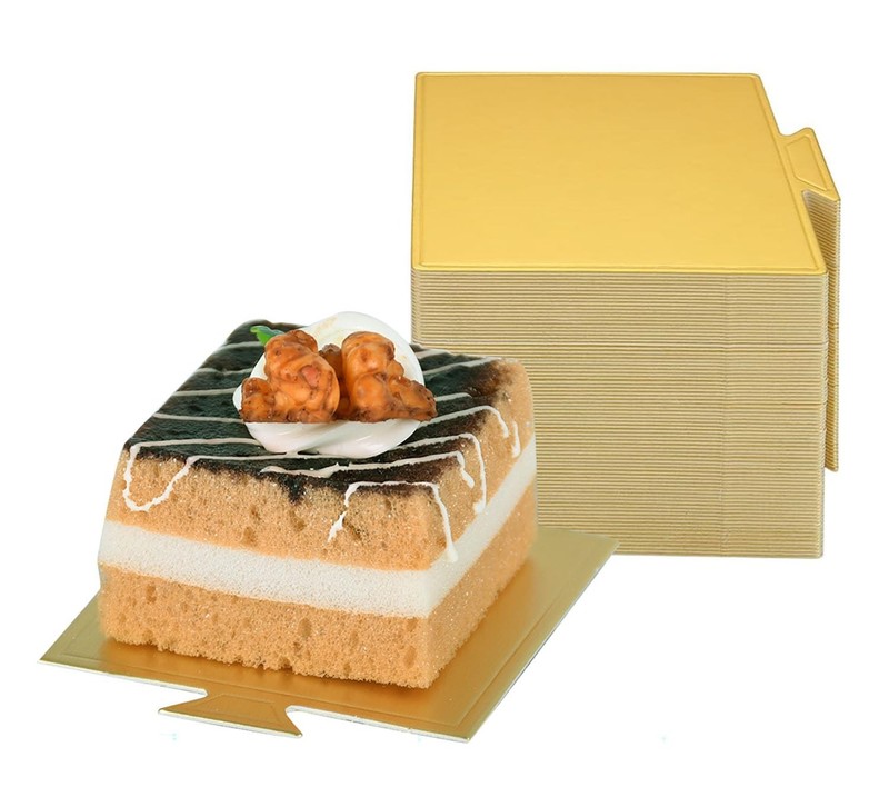 100 Pcs 3.3 Inch Mini Square Golden Cake Boards Mousse Cupcake Base Paper Plate