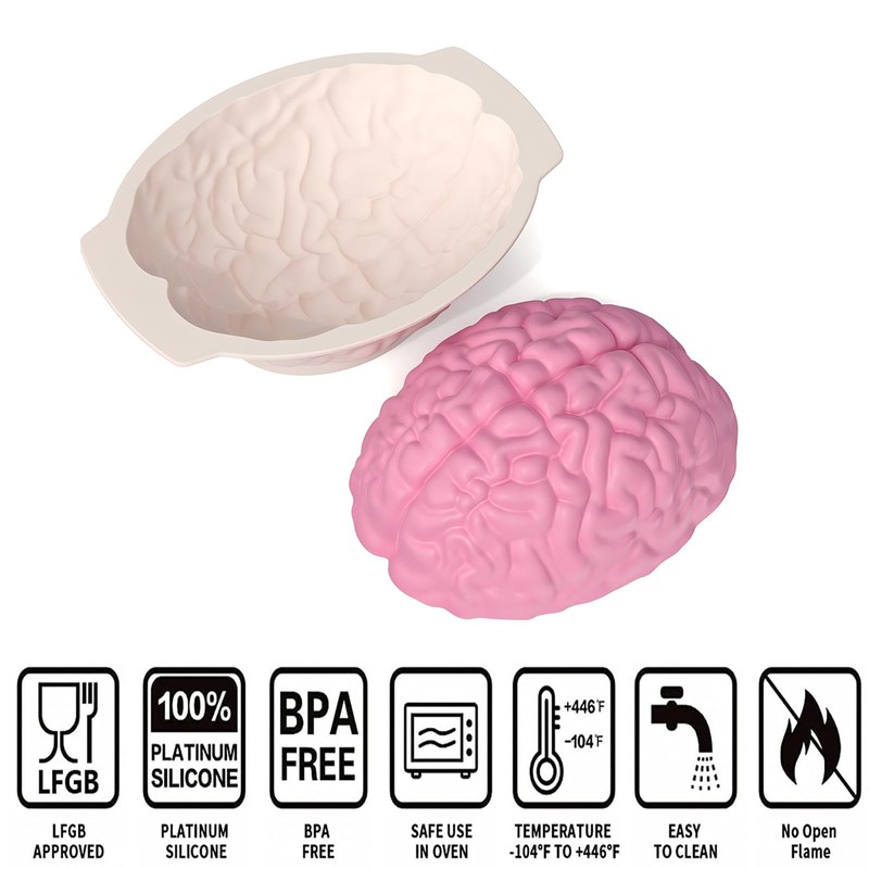 Brain Silicone Mold - Brain Cake Mold with Support Base, 3D Realistic Silicone H gallery