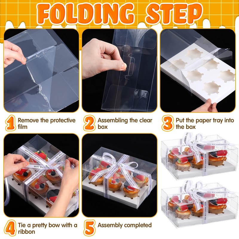 24 Pack Clear Cupcake Boxes 6 Count Plastic Clear Cupcake Containers with Gif... gallery