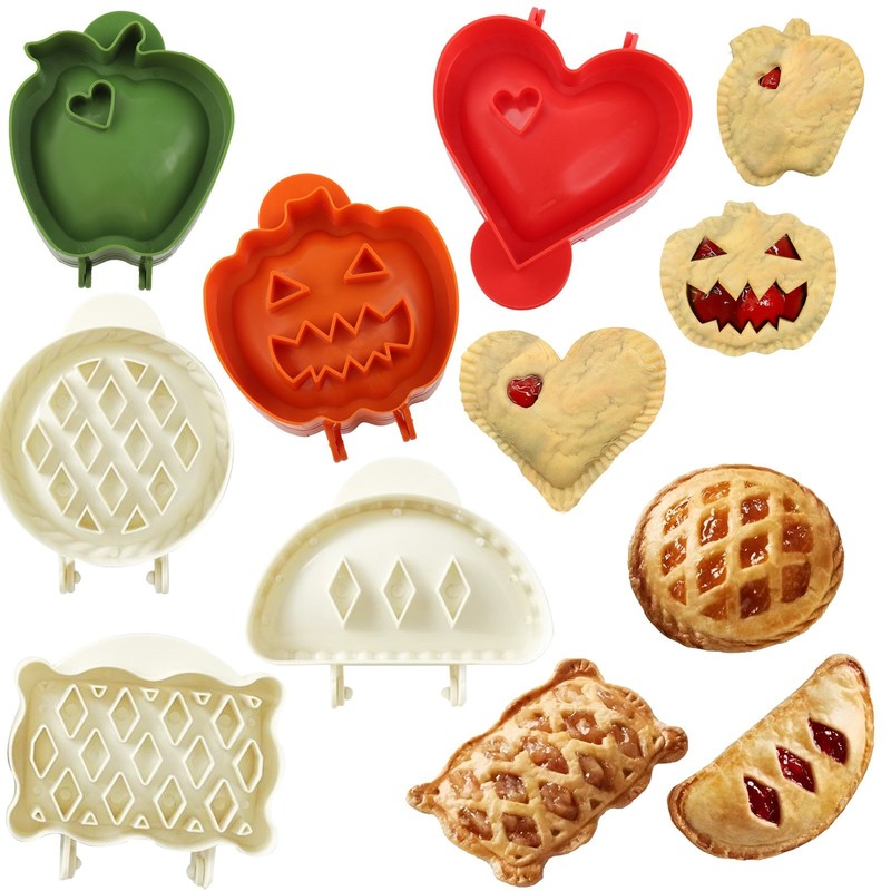 6PCS Mini Hand Pie Molds, Christmas Dough Presser Pocket Pie Molds,White+Green