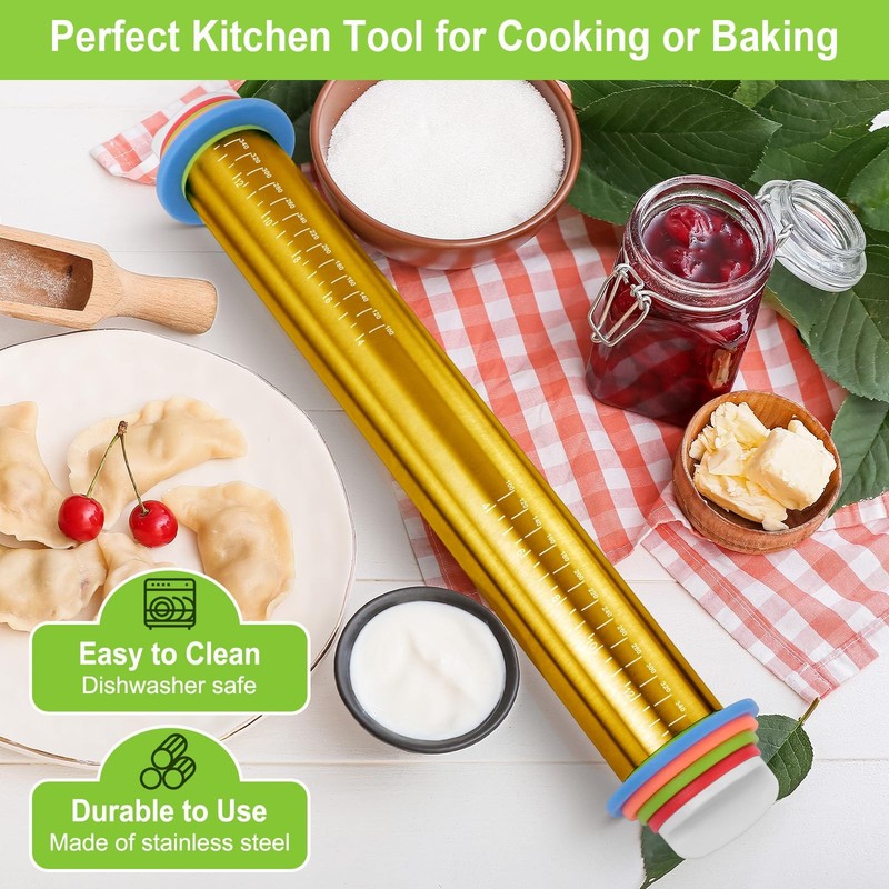 Adjustable Rolling Pins for Baking, Stainless Steel Standard, Gold gallery