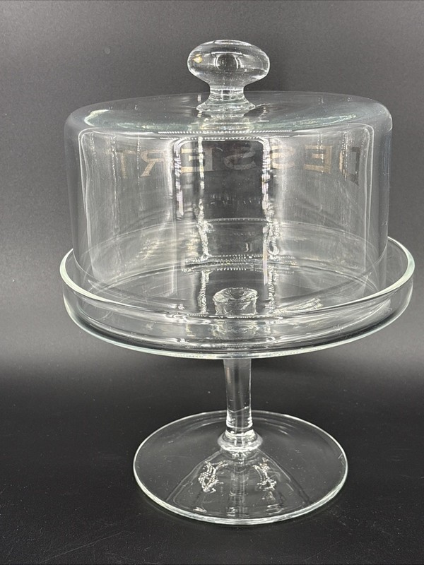Glass Clear Pedestal Dome Cake Dessert Stand Cupcake Candy Display Silver Letter gallery