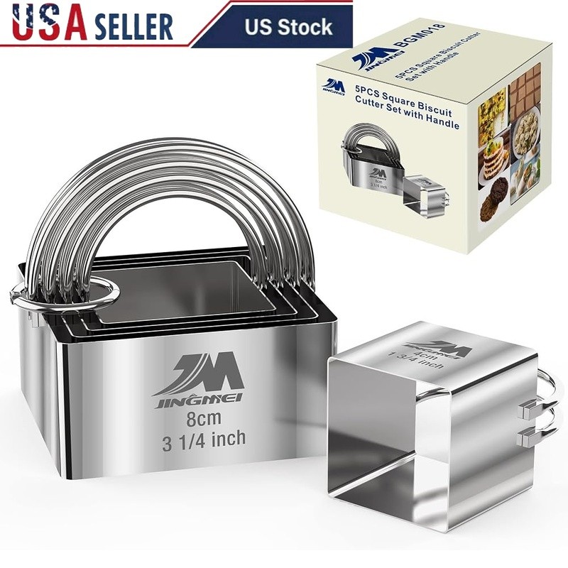 Square Cookie Cutter Set 5 Pcs Stainless Steel Biscuit Cutters Baking Tools New
