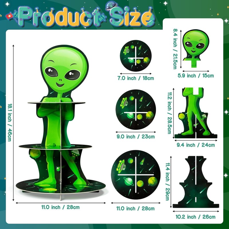 Green Space Alien Cupcake Stand 3 Tiers Outer Space Birthday Party Decoration... gallery