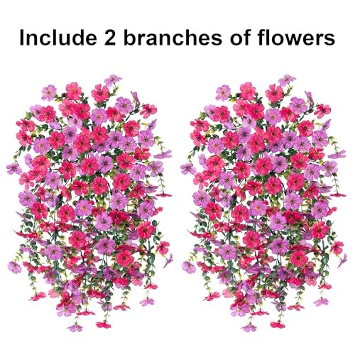 Artificial Faux Hanging Flowers Plants for Outdoor Decor, 2 PCS Purplehotpink gallery