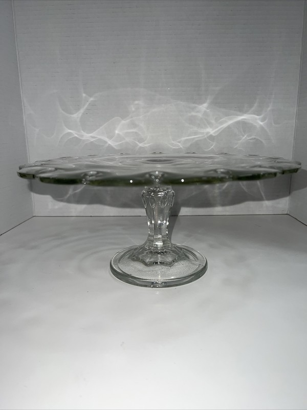 Vintage Indiana Glass Teardrop Cake Stand Pedestal Plate Scalloped Edge 11" gallery