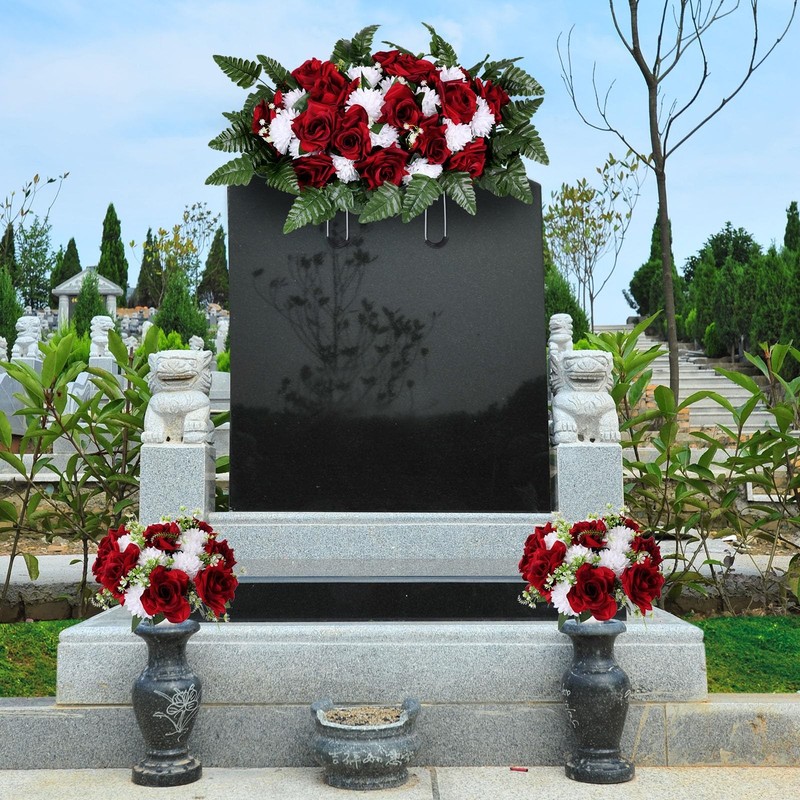 Tigeen 3 Pcs Artificial Cemetery Flowers For Grave Memorial Flowers Funeral gallery