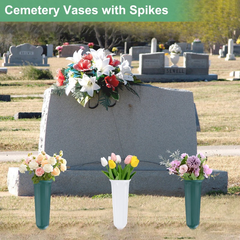 12-Pack Memorial Flower Vase, 9.8 Inch Cemetery Vases [Dark Green, White] gallery