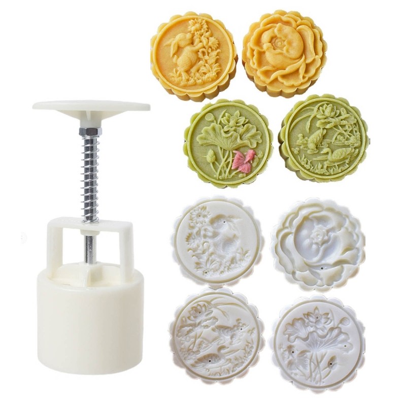 4Pcs 75g Round Flower Moon Cake Mold Mould Pastry Mooncake Hand DIY Tool gallery
