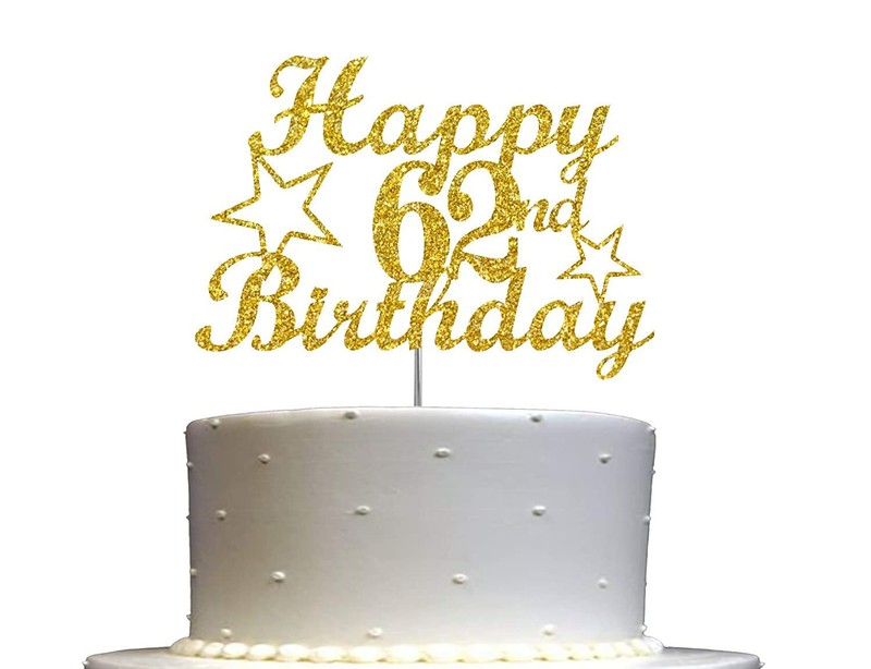 62 Birthday Cake Topper Gold Glitter, 62nd Party Decoration Ideas