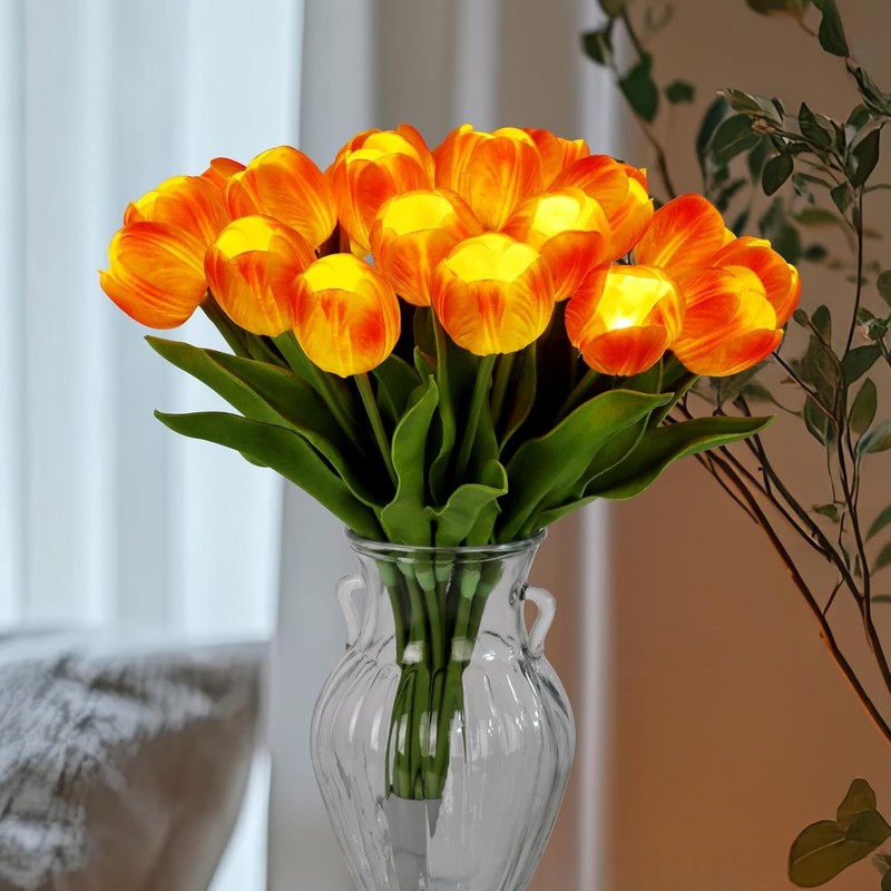 20pcs LED Lighted Artificial Flowers Tulip Lp Real Touch