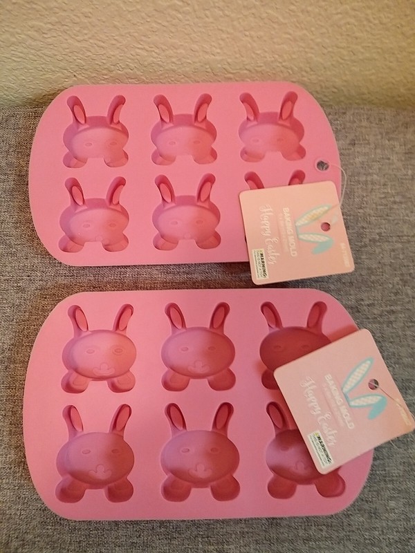 Happy Easter Bunny Silicone Baking Fodant Chocolate Candy Jello Mold Set of Two