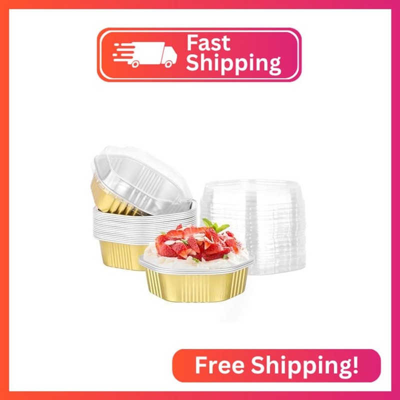 Beasea Disposable Baking Cups with Lids, 20 Pack 11oz 330ml Aluminum Foil Rameki