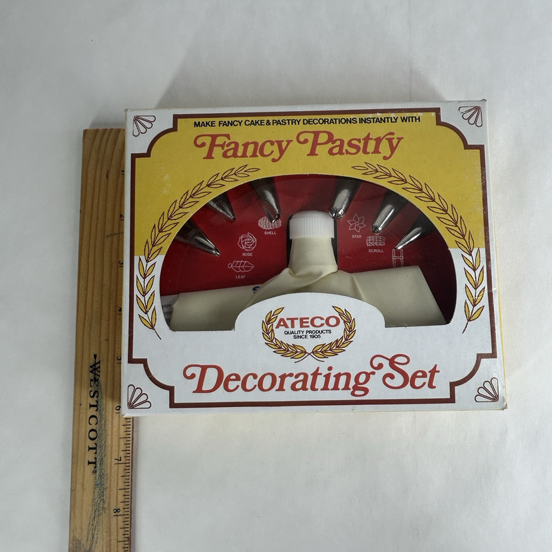 ATECO Fancy Pastry Cake Decorating Set 6pc Basic Designs Vintage USA Made NIB gallery