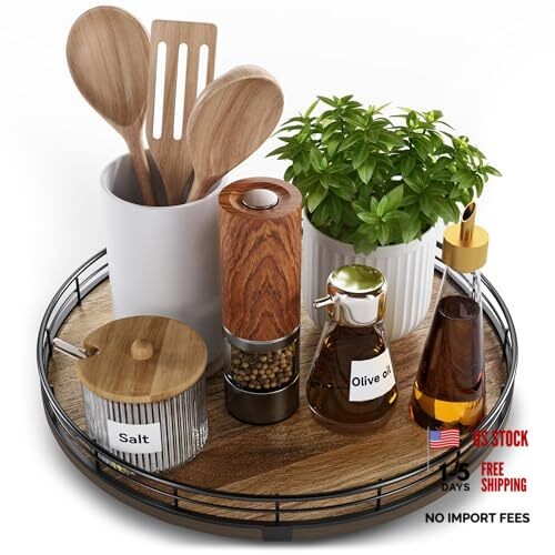 Acacia Wood Lazy Susan Turntable Organizer for Table Top, Farmhouse Round 12"