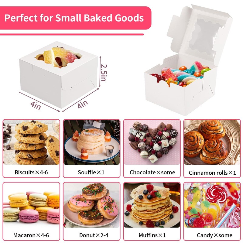48pcs White Cookie Boxes, 4x4x2.5 Inches Bakery Boxes with Window, for Mini C... gallery