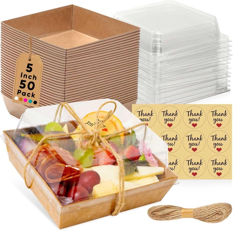 50 Pack Small Charcuterie Boxes With Clear Lids To Go Paper Mini Charcuterie Box