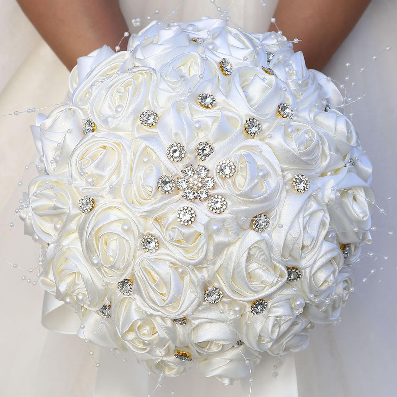 Mhojpik Bridal Wedding Bouquet Round Bling Brooch Bouquet Throw Toss Artificial
