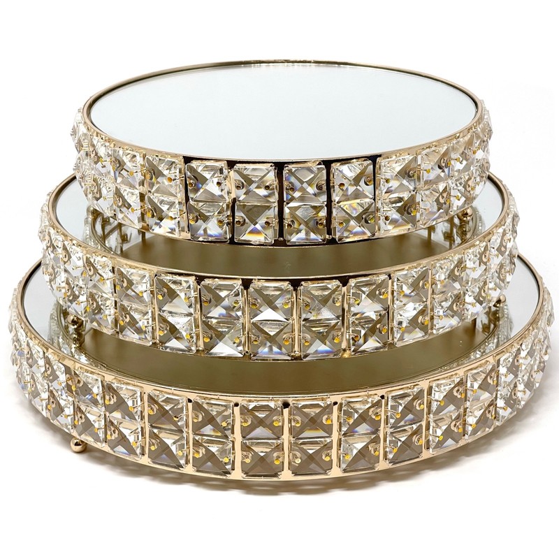 allgala Wedding Cake Stands 3-Piece Set Crystal Gold Plated Cheese Dessert Cupca