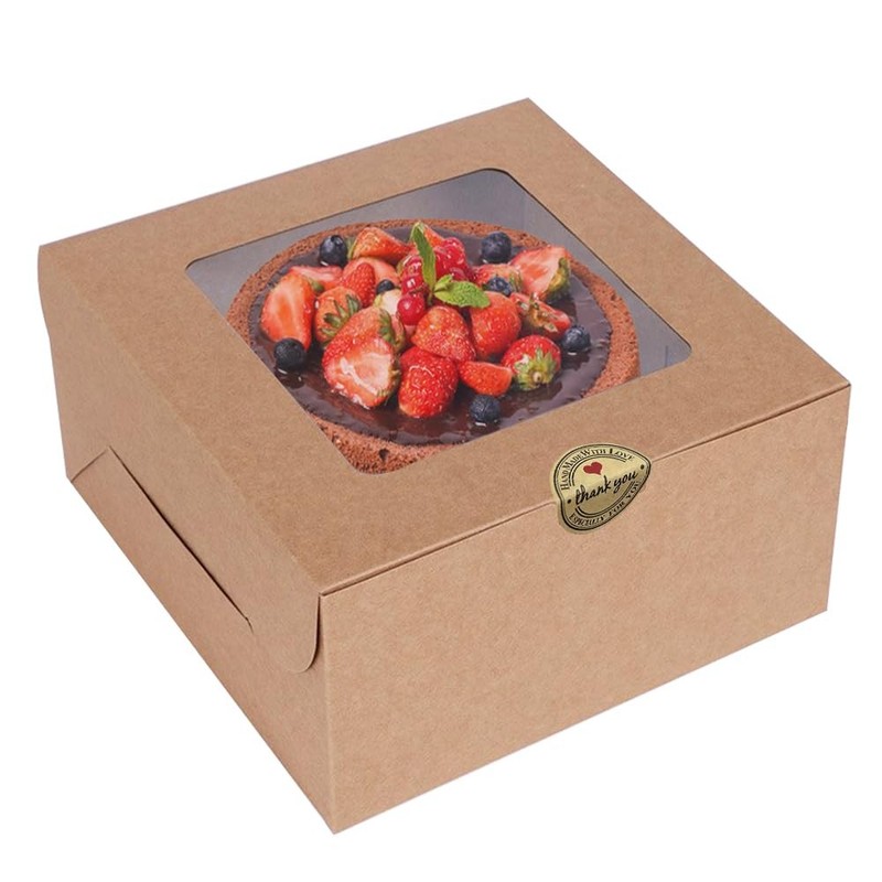 Square Bakery Boxes with Window Cake Pastry Cookie Box Brown 8x8x5 25 PCS