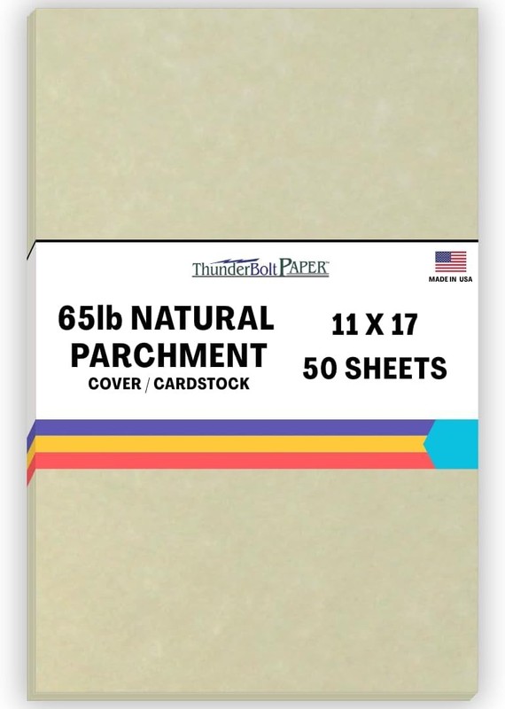 50 Natural Parchment 65lb Cover Paper Sheets 11X17 Inches Cardsto Weight