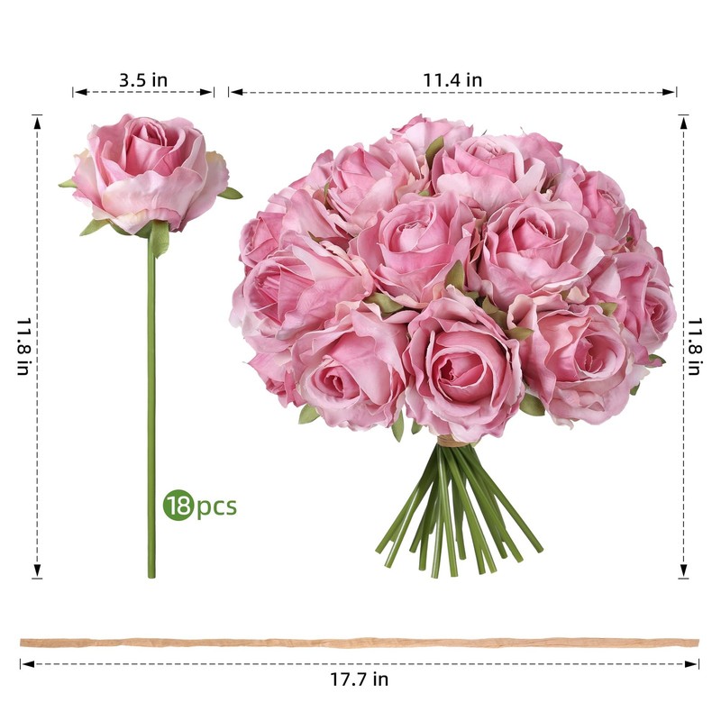 Ivydale 18pcs Pink Roses Artificial Flowers, Fake Roses Silk Flowers with Stems gallery