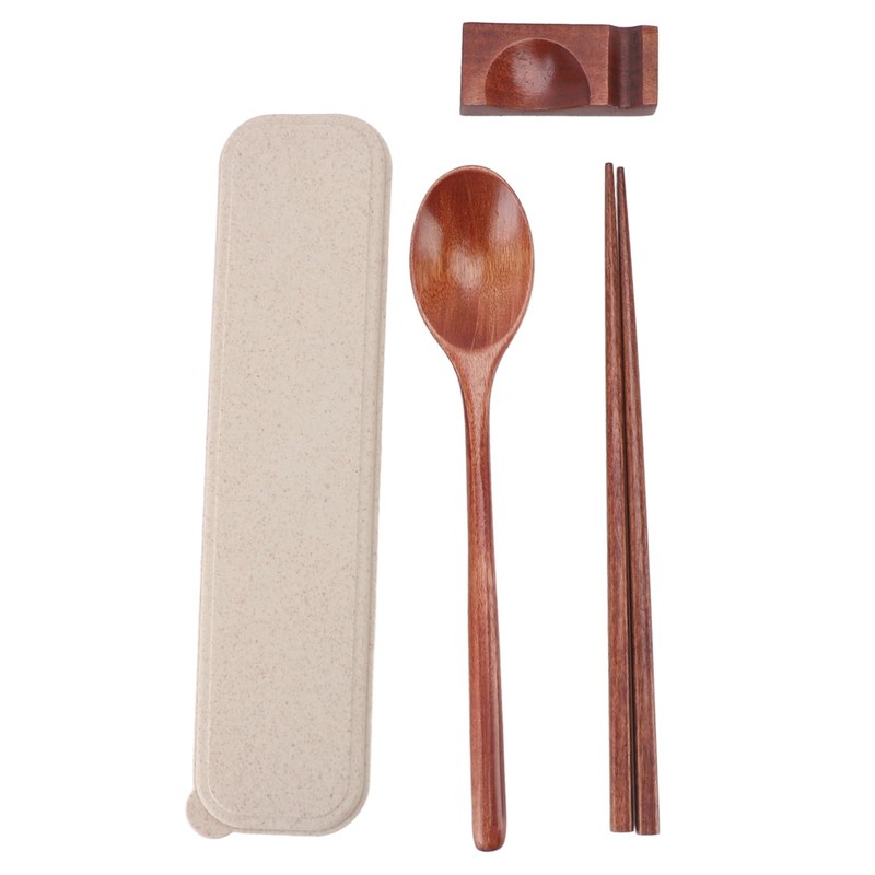 Portable Spoon Chopstick Set Reusable Wooden Utensil With Case Office Camping