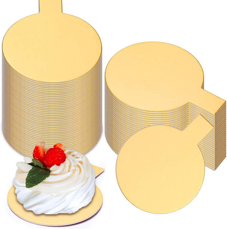 Teenyyou 200 Pcs 2 Inch Mini Cake Boards with Tab Small round Dessert Plates Bul