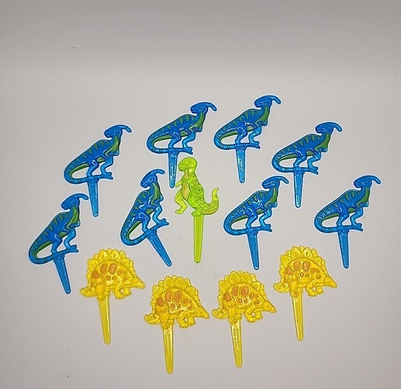 Bakery Crafts Plastic Cupcake Favors Toppers New Lot of 13 "Dinosaur Picks" #3 gallery