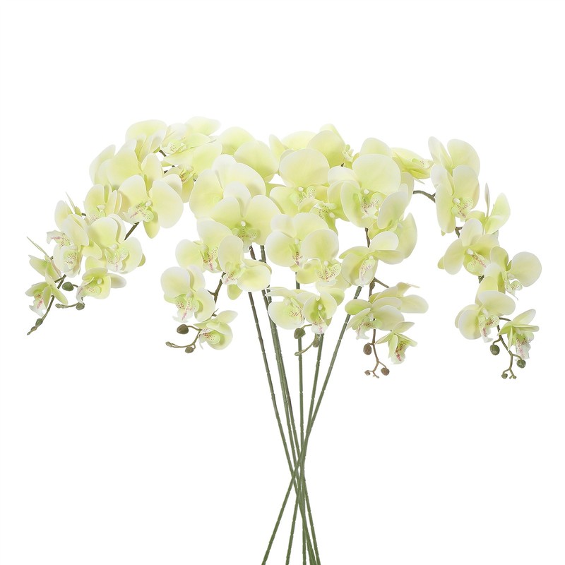 6Pcs 41″ 9 Heads Artificial Orchid Stems Faux Phalaenopsis, Light Green