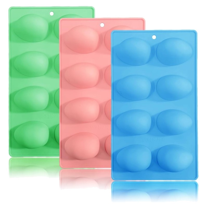 3 Pack 3D Easter Egg Silicone Molds, 8 Cavity Egg Shape Non-stick Baking Mold…