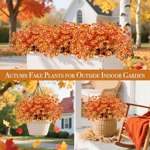264 Heads Artificial Fake Fall Flowers Plants 8 Bundles Orange Daisy gallery