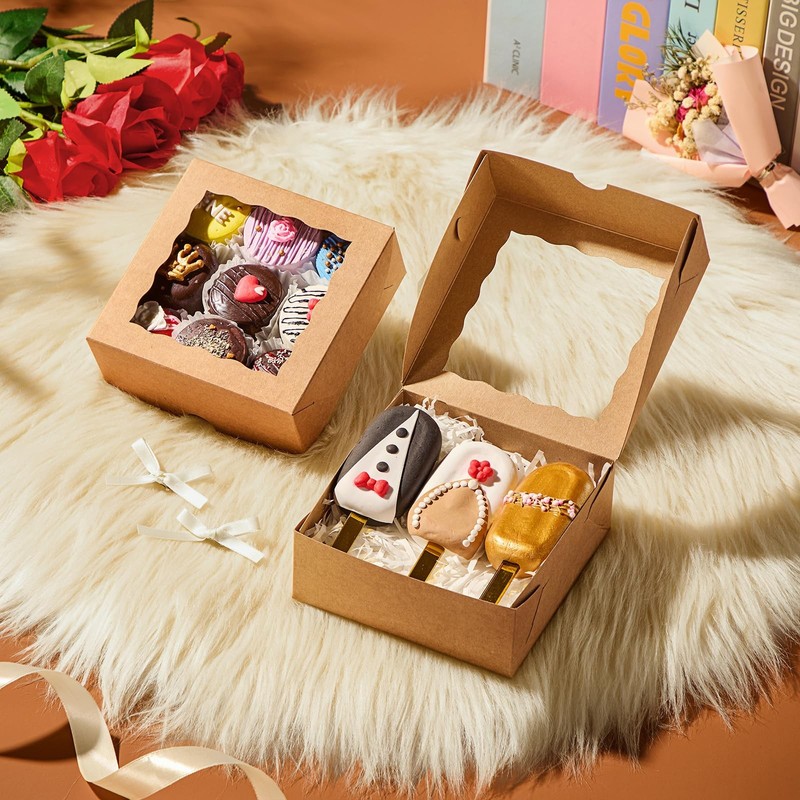 50 Pcs 5x5x2 Inch Cookies Boxes with Window Pastry Bakery Boxes Dount Boxes S... gallery