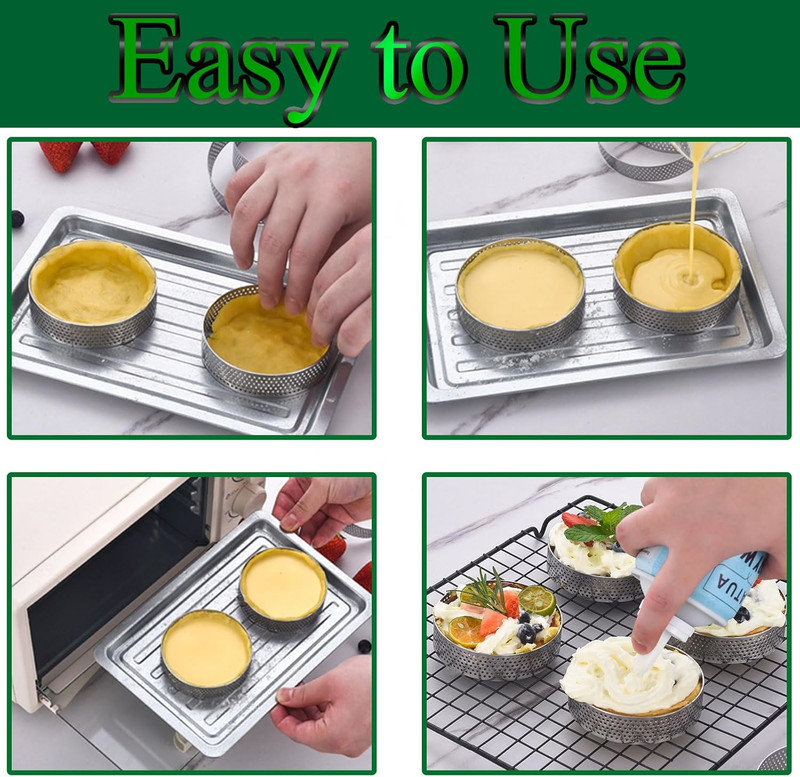 12Pack Tart Rings 3.15 Inch Perforated Tart Ring Stainless Steel, round Mousse C gallery