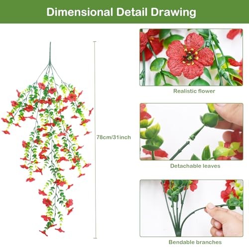 Artificial Hanging Flowers for Outdoors, 4 Pcs Fake Hanging Plant Mixed Color gallery
