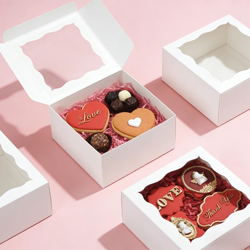 50 PCS White Cookie Bakery Boxes Window Treat Dessert Pastry 5x5x2.5 Inch gallery
