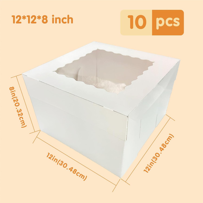10 Pcs Cake Boxes,12X12X8 Inches White Bakery Boxe with Window,Tall Dessert Boxe gallery