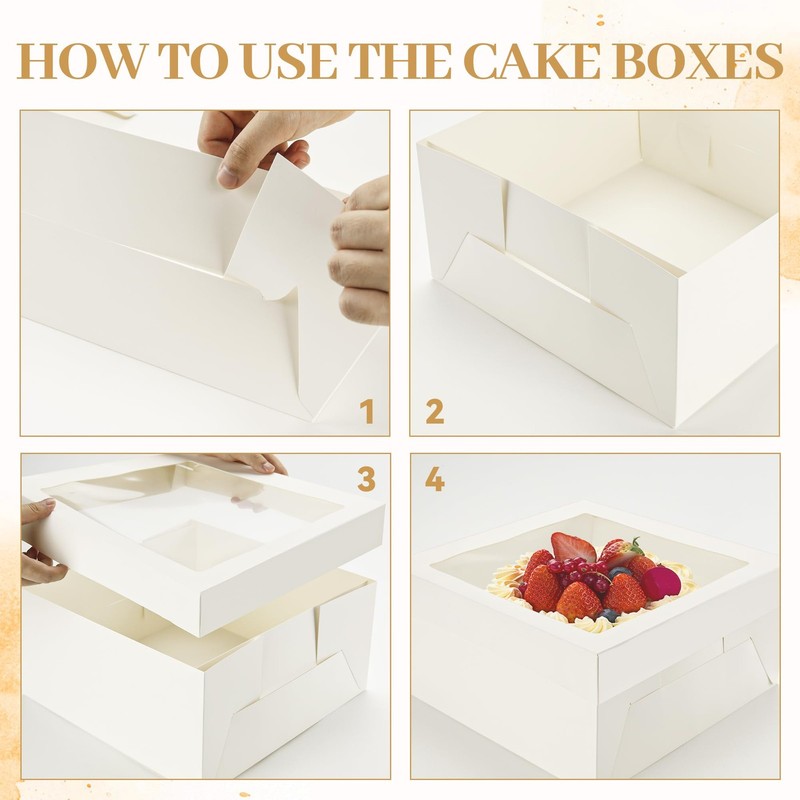 10 PCS White Cake Boxes Window Boards Ribbon Pasteles Dessert 12x12x6 Inch gallery