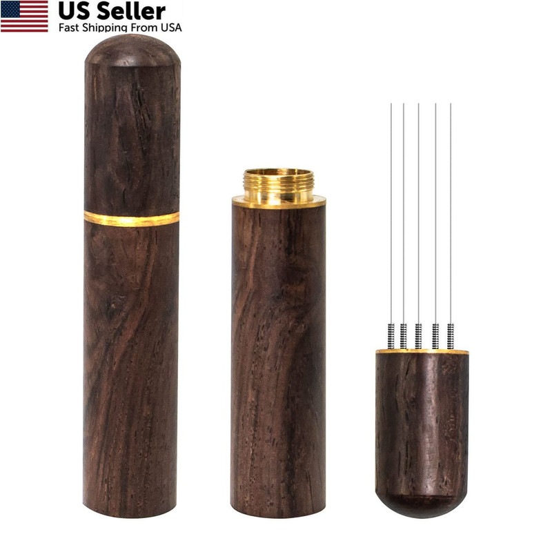 Espresso Stirrer 5 Needles 0.4mm Distribution Tool Walnut Wood Handle Stand